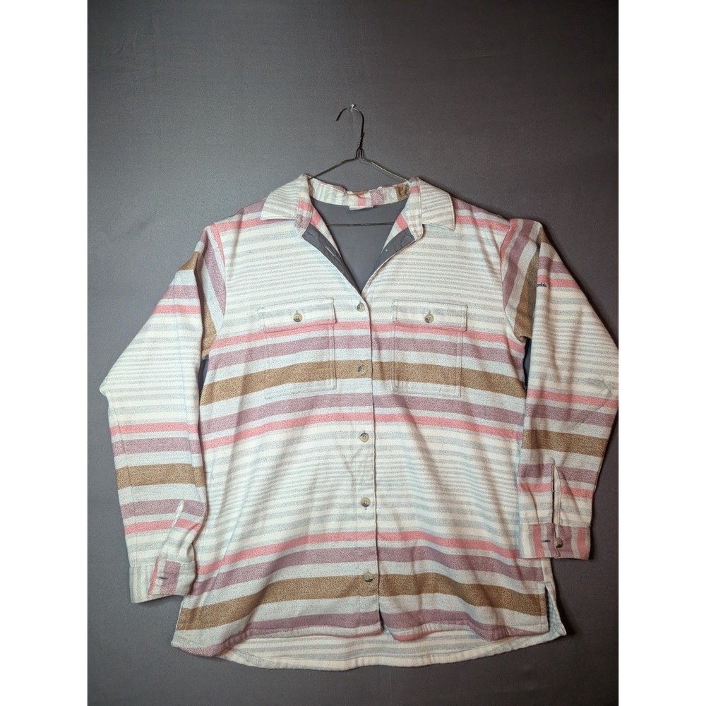 Columbia Blue Point Creek Shirt Jacket Womens L Multicolor Striped Button Front